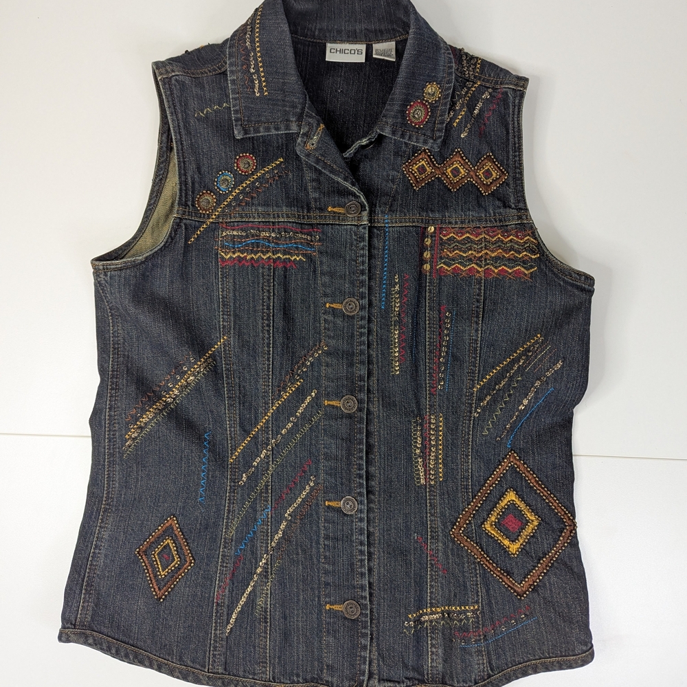 Chico's Embellished Dark‎ Blue Embroidered Vest